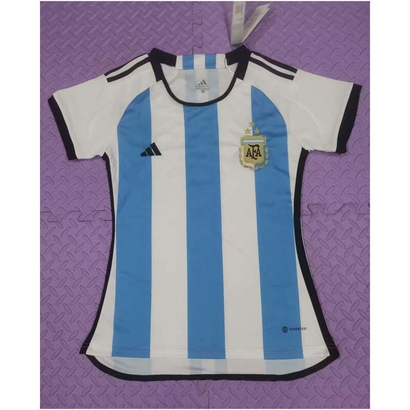 Womens Argentina 3-Star Home Jersey FIFA World Cup Qatar Champions 2022