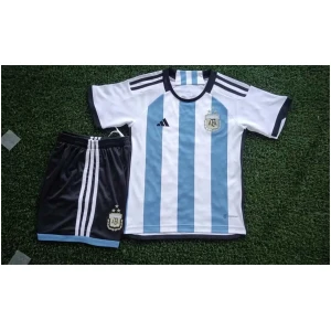 Kids Argentina 3-Star Home Jersey FIFA World Cup Qatar Champions 2022