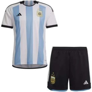 Kids Argentina 3-Star Home Jersey FIFA World Cup Qatar Champions 2022