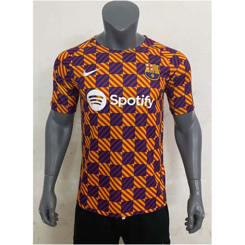 Mens Barcelona Pre-Match Top Short Training Jersey Yellow 2023/24