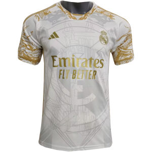 Mens Real Madrid Special Edition White – Gold Dragon Jersey 2023/24