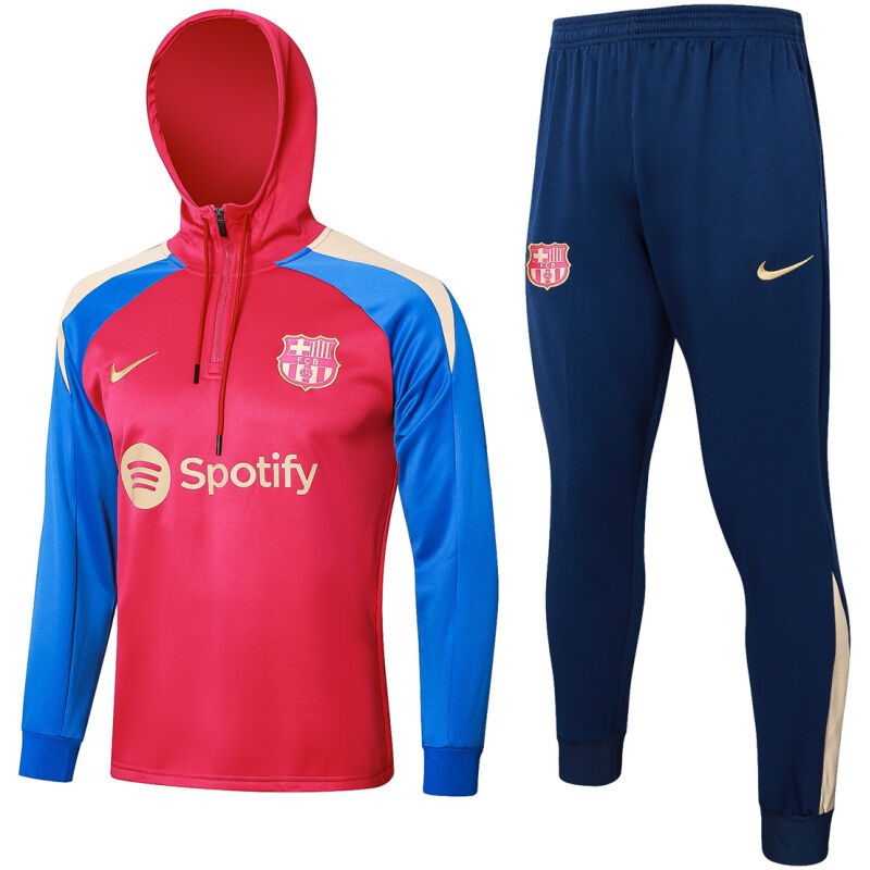 Mens Barcelona Hoodie Sweatshirt + Pants Training Suit Red-Blue 2024/25