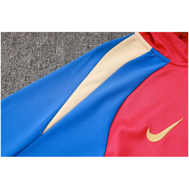 Mens Barcelona Hoodie Sweatshirt + Pants Training Suit Red-Blue 2024/25