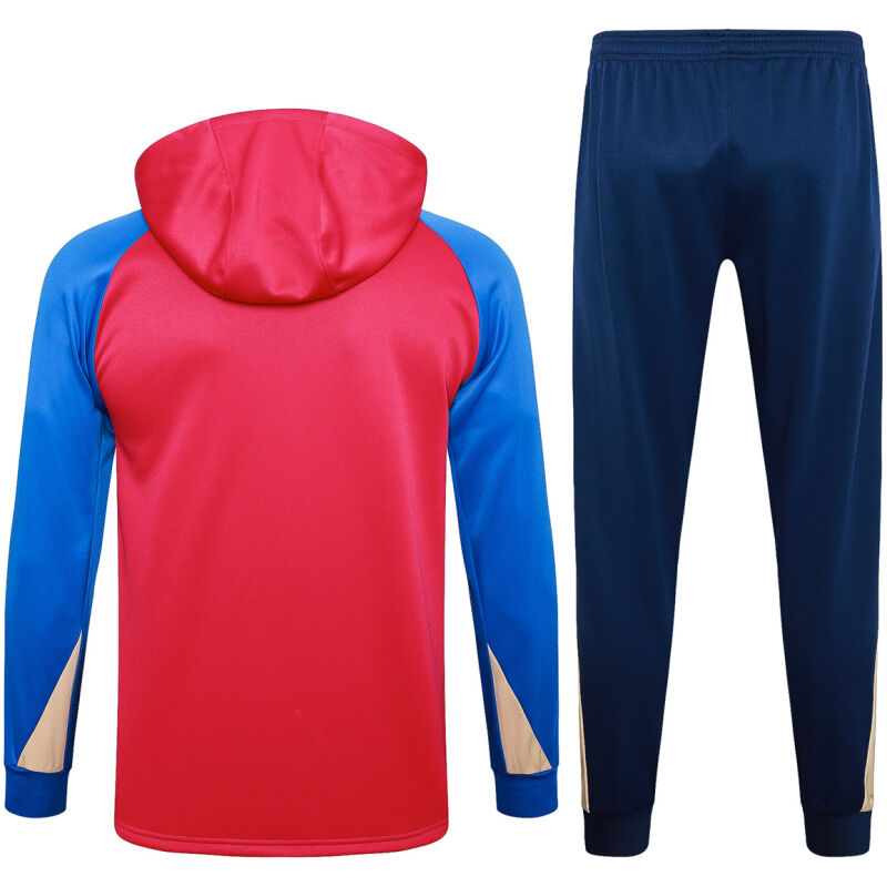 Mens Barcelona Hoodie Sweatshirt + Pants Training Suit Red-Blue 2024/25