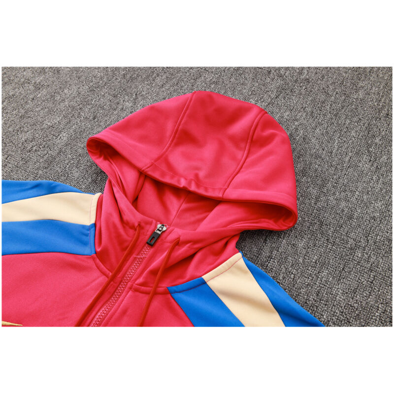 Mens Barcelona Hoodie Sweatshirt + Pants Training Suit Red-Blue 2024/25