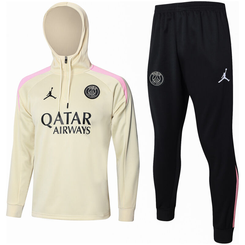 Mens PSG x Jordan Hoodie Sweatshirt + Pants Training Suit Apricot 2024/25