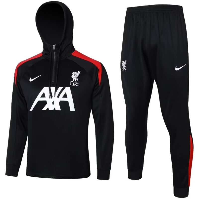 Mens Liverpool Hoodie Sweatshirt + Pants Training Suit Black 2024/25