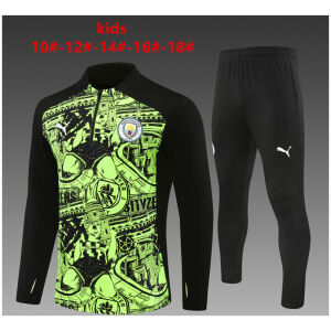 Kids Manchester City Training Suit Green – Black 2024/25