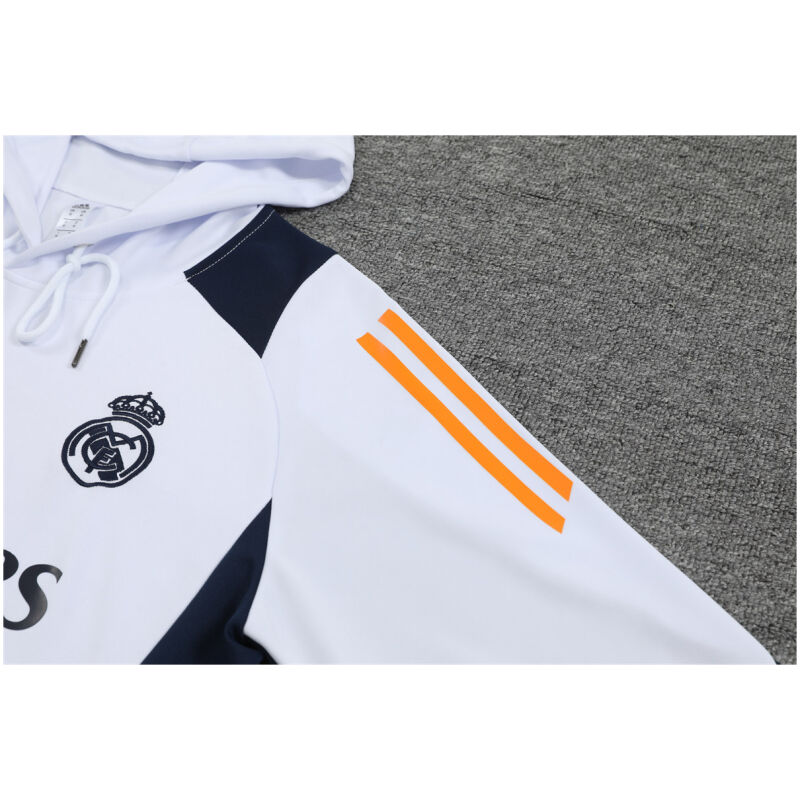 Mens Real Madrid Hoodie Sweatshirt + Pants Training Suit White II 2024/25