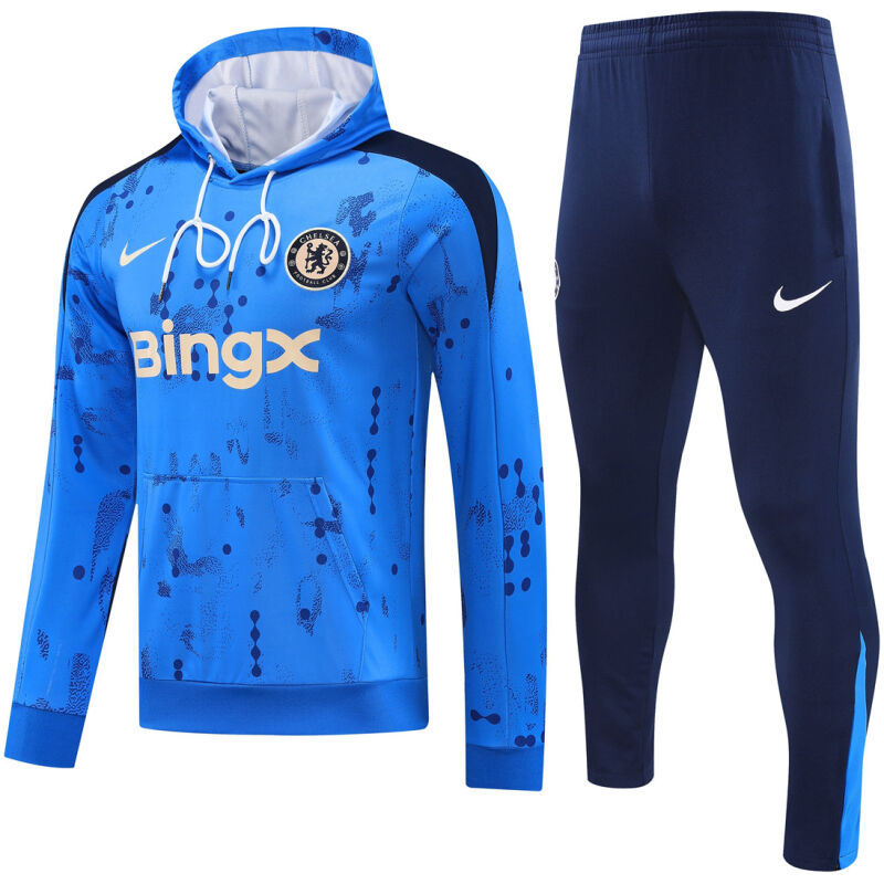 Mens Chelsea Hoodie Sweatshirt + Pants Training Suit Blue Patterns 2024/25