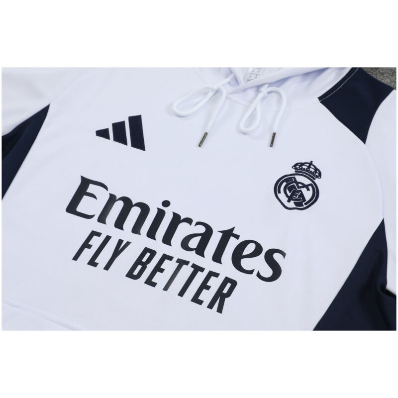 Mens Real Madrid Hoodie Sweatshirt + Pants Training Suit White II 2024/25