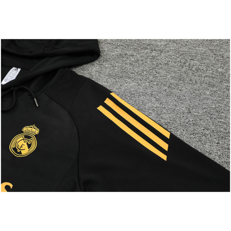 Mens Real Madrid Hoodie Sweatshirt + Pants Training Suit Black II 2024/25