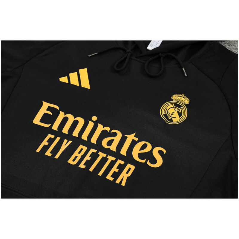 Mens Real Madrid Hoodie Sweatshirt + Pants Training Suit Black II 2024/25