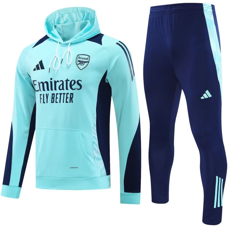 Mens Arsenal Hoodie Sweatshirt + Pants Training Suit Light Blue 2024/25