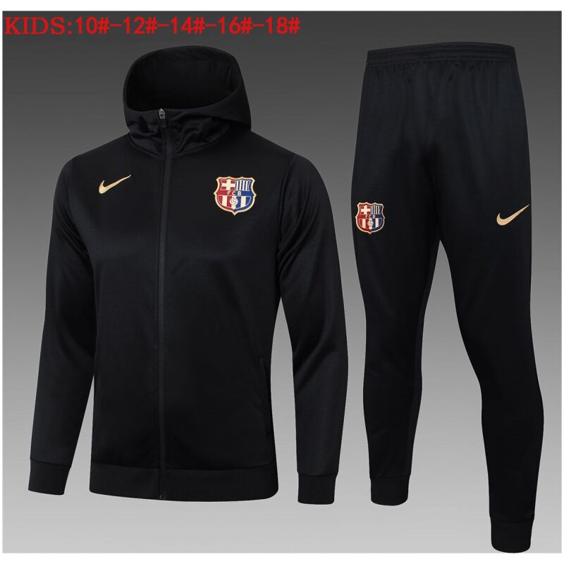 Kids Barcelona Hoodie Jacket + Pants Training Suit Black 2024/25