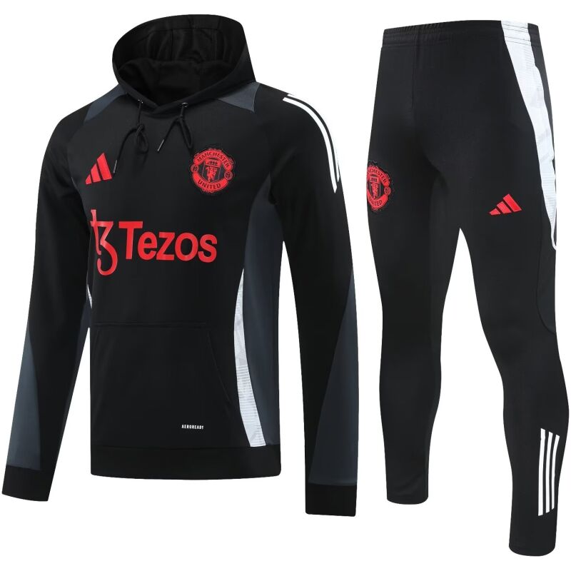 Mens Manchester United Hoodie Sweatshirt + Pants Training Suit Black 2024/25