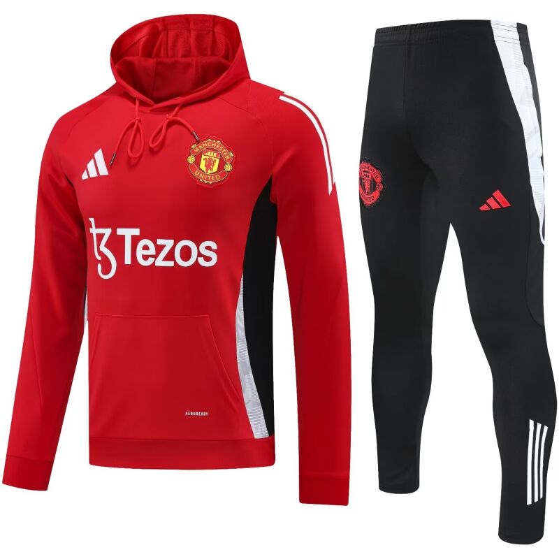 Mens Manchester United Hoodie Sweatshirt + Pants Training Suit Red 2024/25