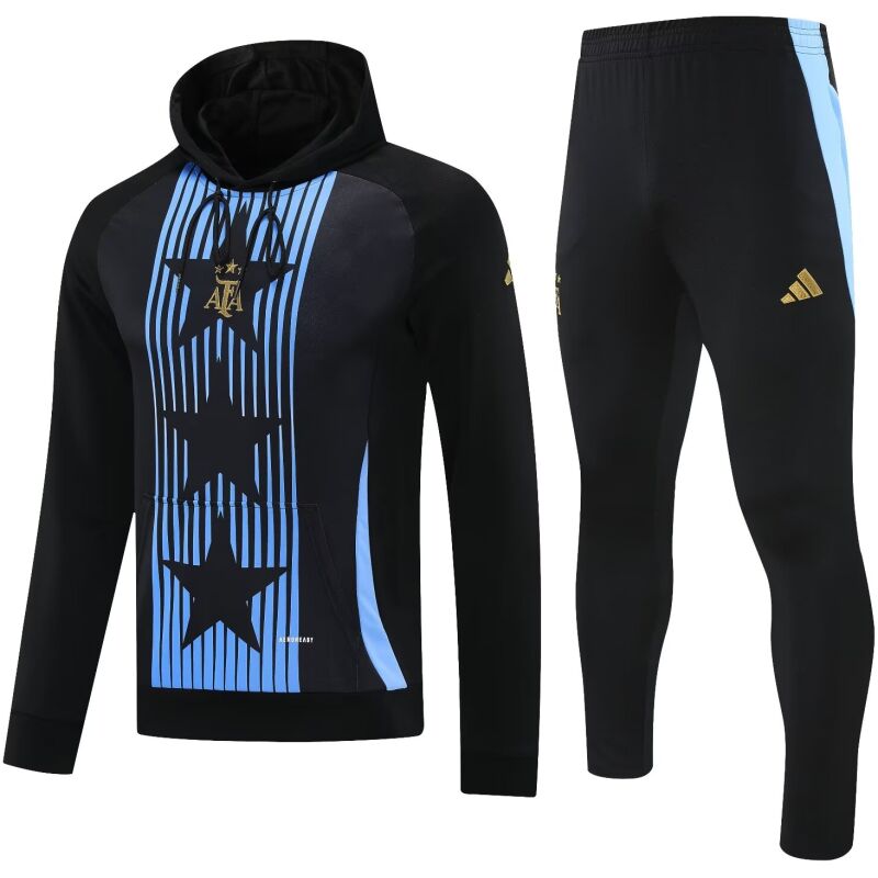 Mens Argentina Hoodie Sweatshirt + Pants Training Suit Black 2025