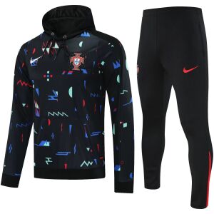 Mens Portugal Hoodie Sweatshirt + Pants Training Suit Black II 2025