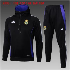 Kids Real Madrid Hoodie Sweatshirt + Pants Suit Black 2024/25