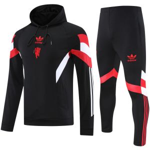 Mens Manchester United Hoodie Sweatshirt + Pants Training Suit Black III 2025/26